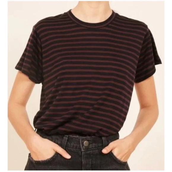 Reformation Tops - Reformation Striped Relaxed Fit Crewneck Short Sleeve T-shirt Navy Blue Red XS
